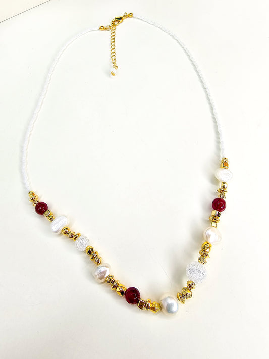 Pearl & Red Agate Necklace