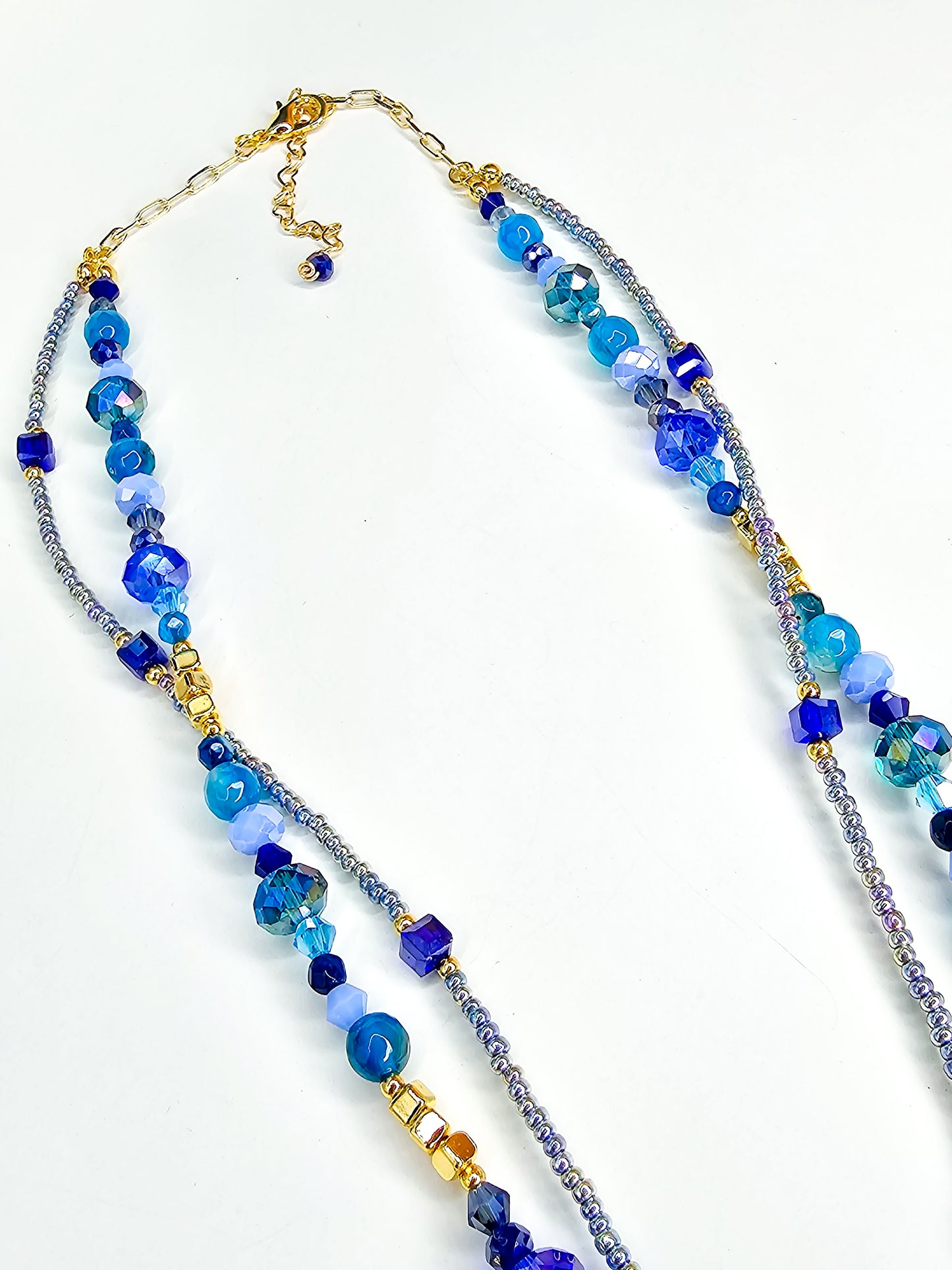 Blue Statement Necklace, Layered Heart Necklace