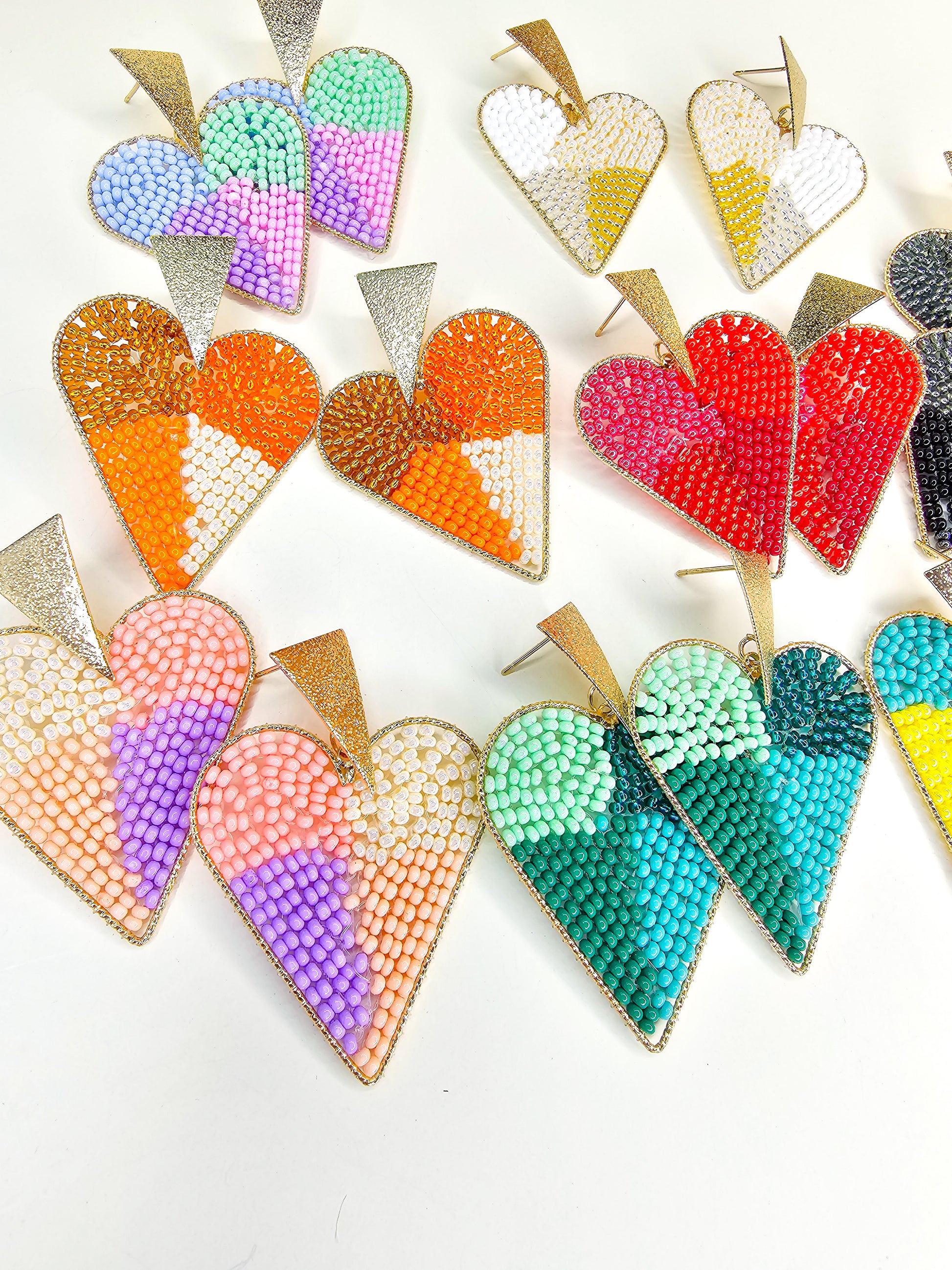 Large beaded heart earrings