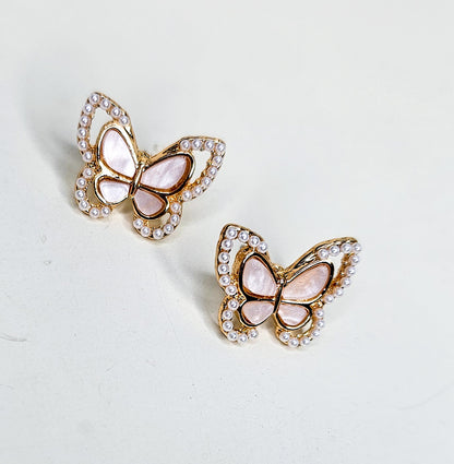 Butterfly Pearl Stud Earrings