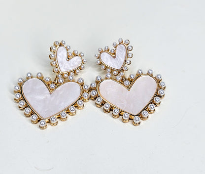 Large heart pearl earrings