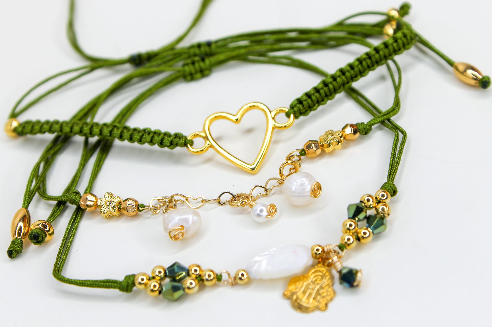 Green Heart and pearl bracelet