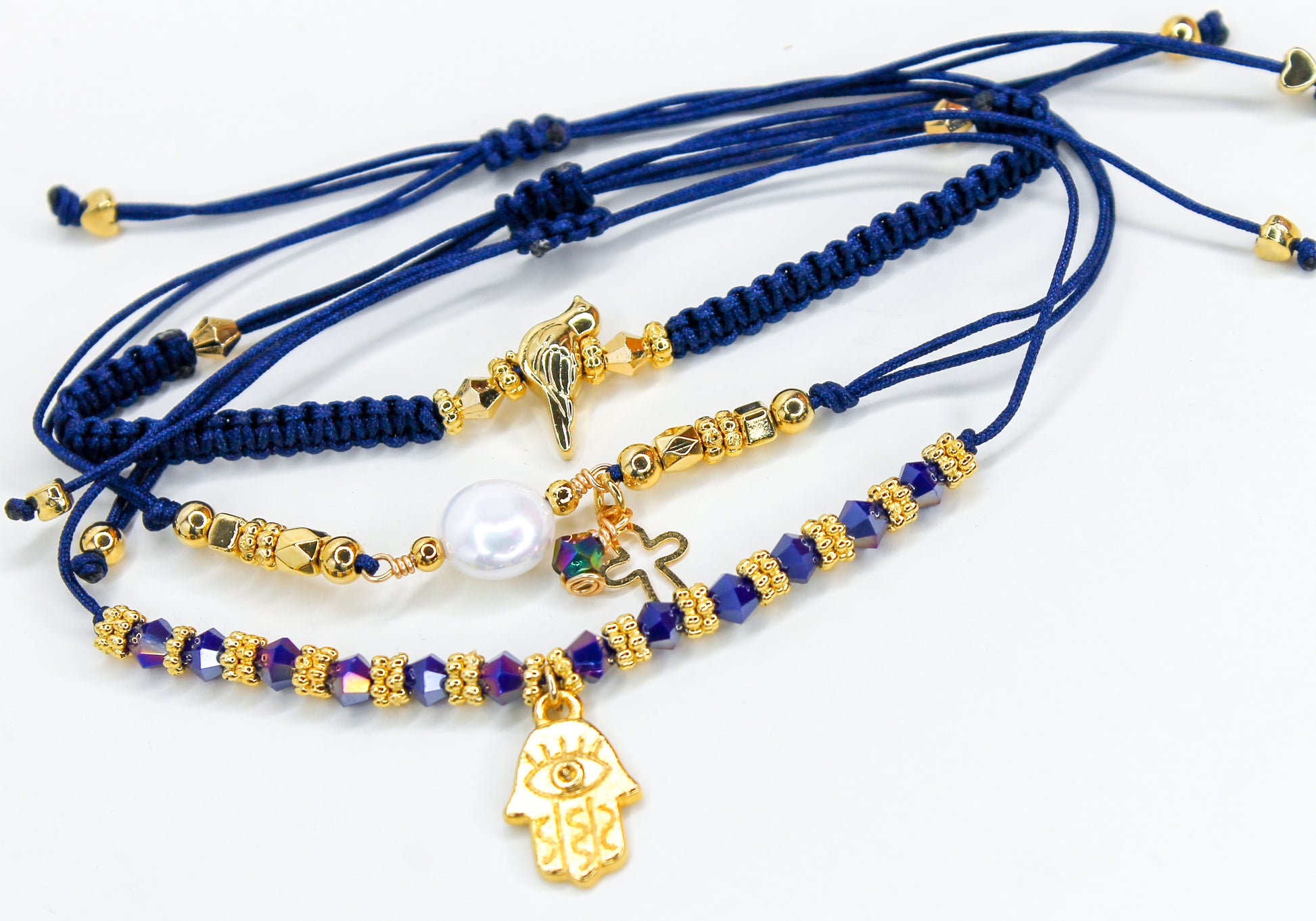 Stylish Hamsa Hand Charm Blue Bracelet Set