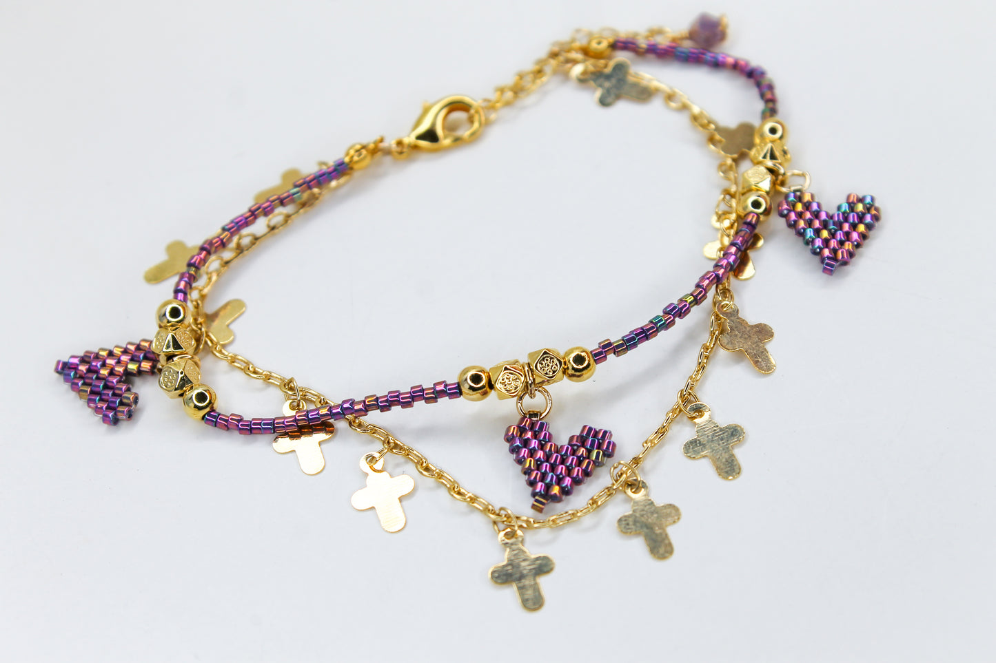 Cross and Heart Layered Bracelet