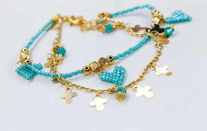 Cross and Heart Layered Bracelet