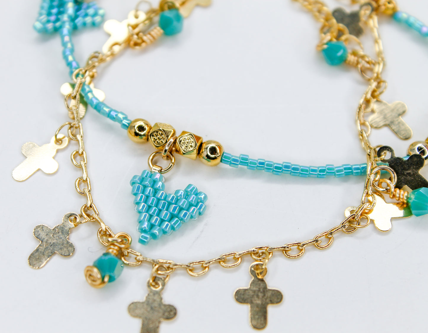 Cross and Heart Layered Bracelet