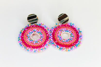 Colorful Tribal Beaded Hoop Earrings