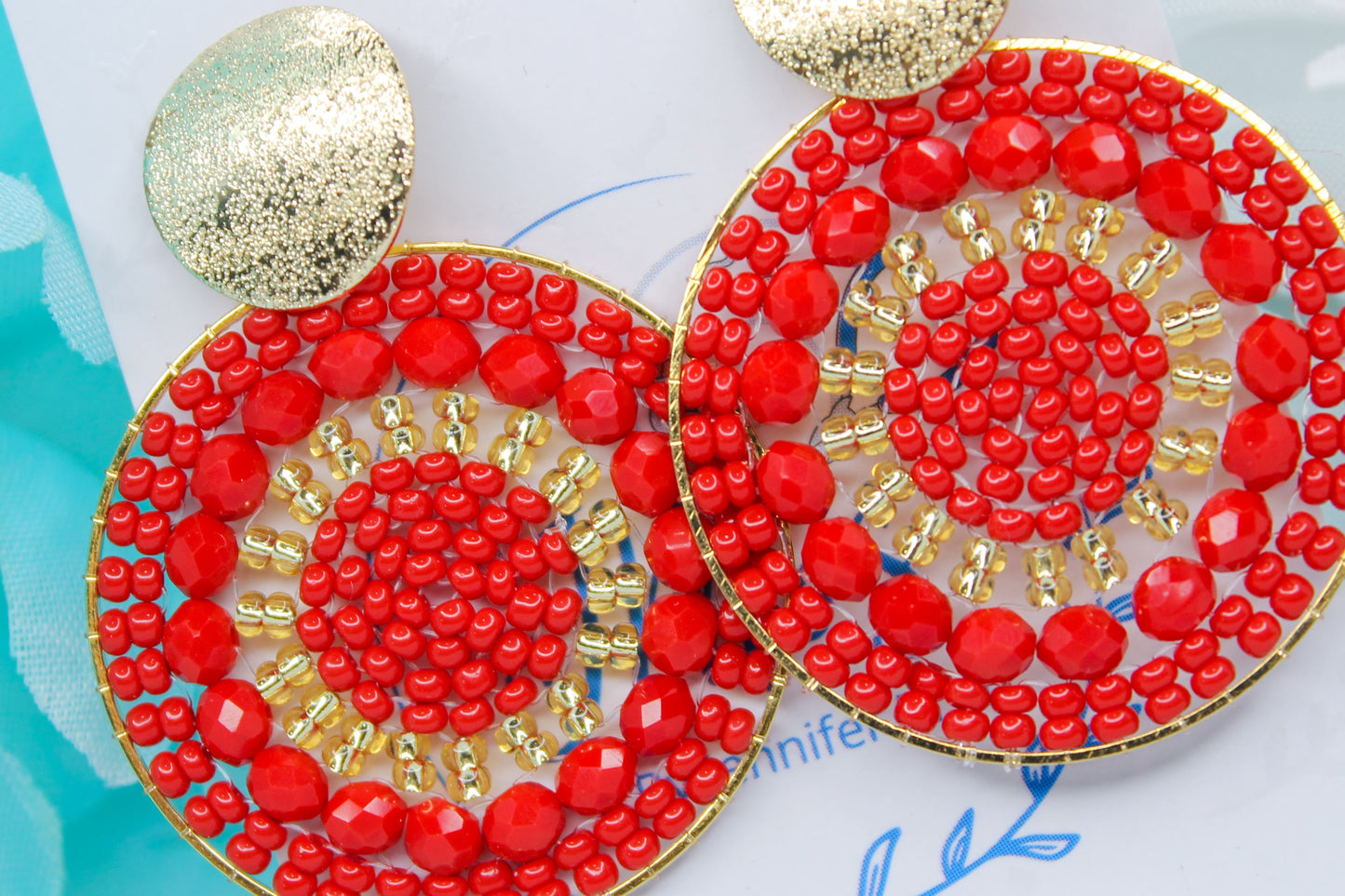 Large Beaded Hoop Earrings