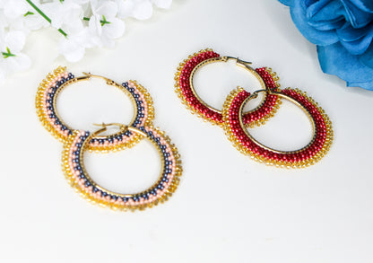 Gold Plated Beaded Hoop Earrings