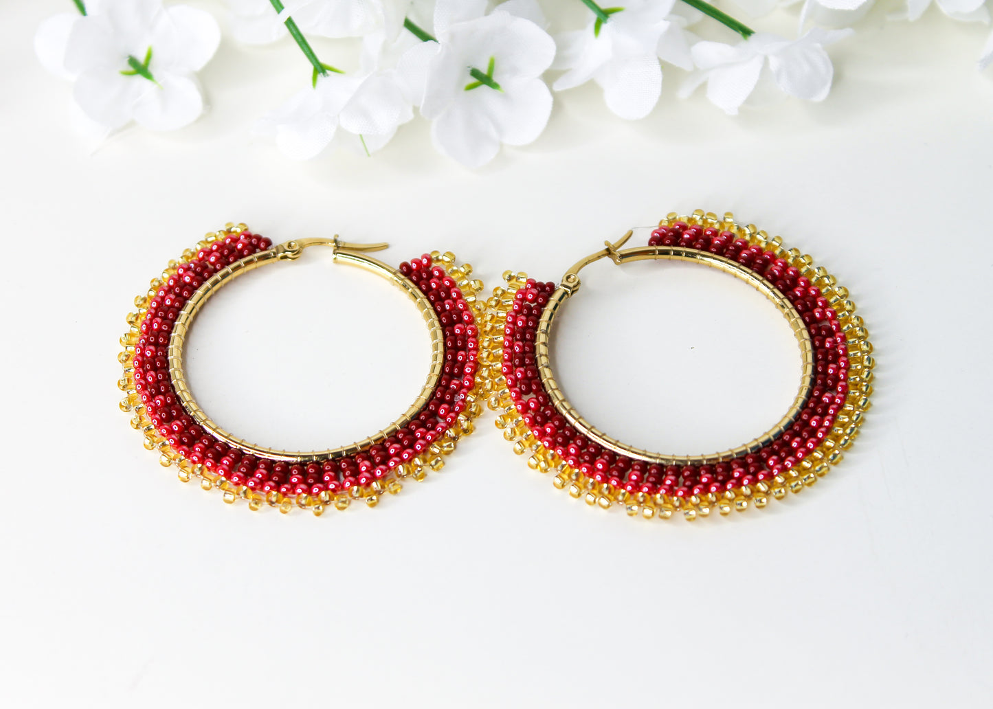 Gold Plated Beaded Hoop Earrings