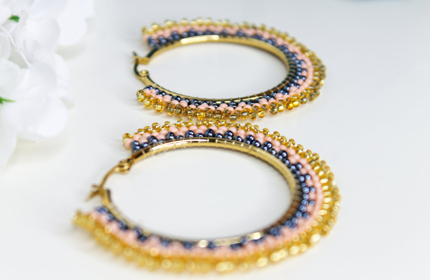 Gold Plated Beaded Hoop Earrings