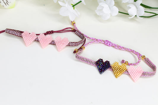 Triple Miyuki Hearts Bracelet