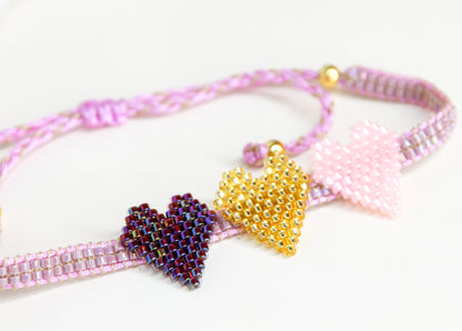 Triple Miyuki Hearts Bracelet