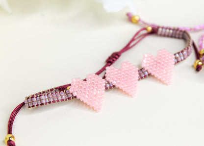 Triple Miyuki Hearts Bracelet