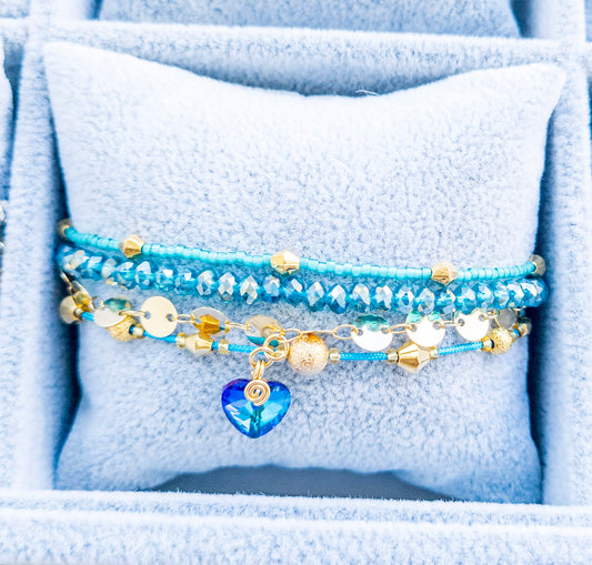 blue heart layered bracelets